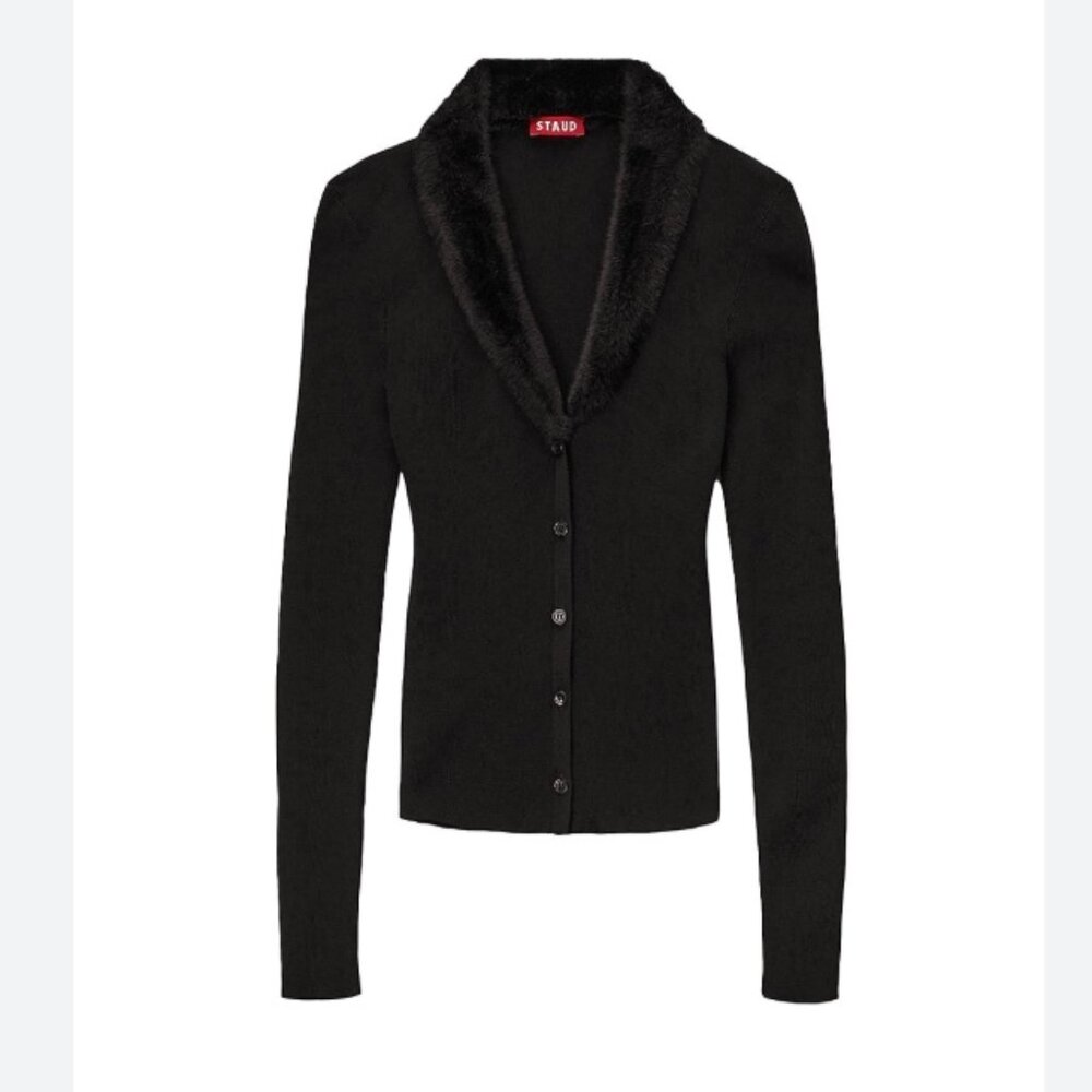 Staud Celina Faux Fur Collar Cardigan